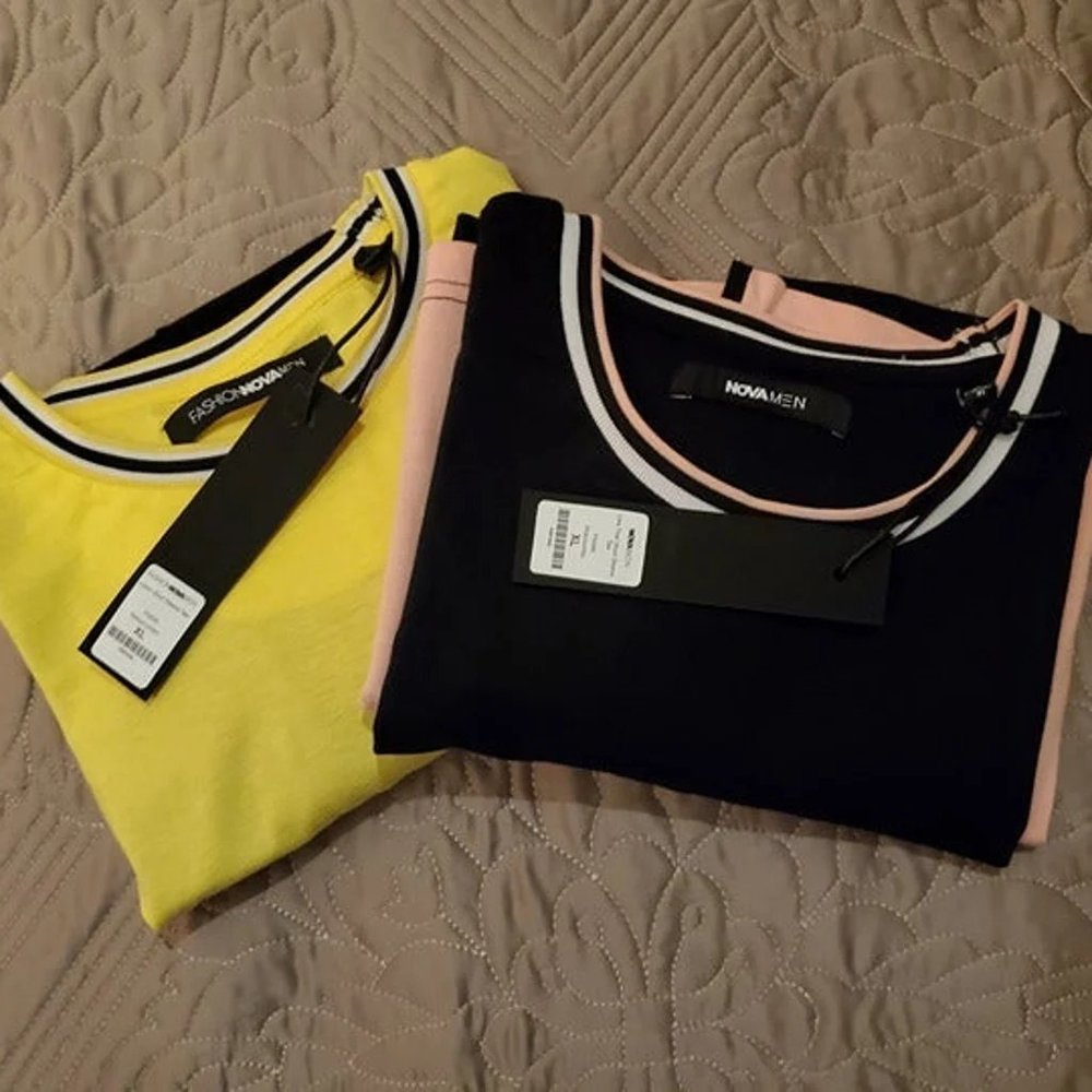 *LOT OF 2* FASHION NOVA MEN Colorblock Short Sleeve Tees, Size XL, NwT